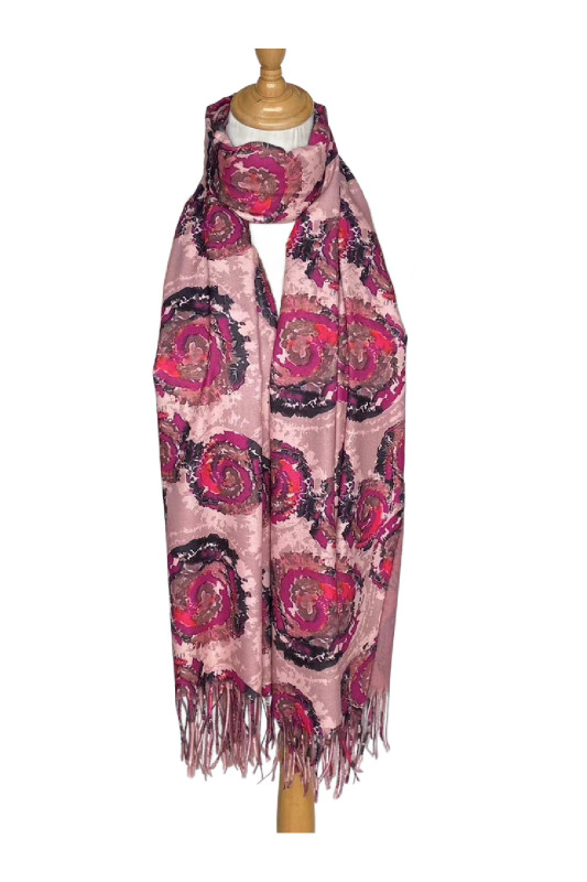 Esarfa din lana de toamna-iarna cu franjuri  roz