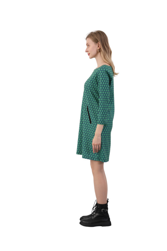 Rochie de zi verde din tricot cu buzunare aplicate