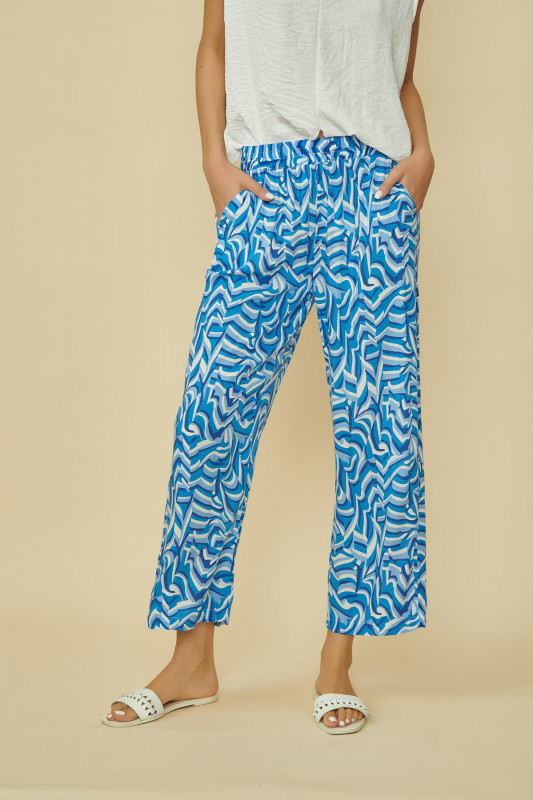 Pantaloni de vara cu imprimeu P9280 Bleu