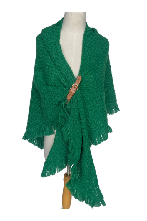 Esarfa sal tricotat de toamna verde cu franjuri cu lana