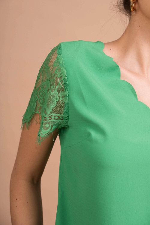 Bluza eleganta cu insertie dantela K185 Verde