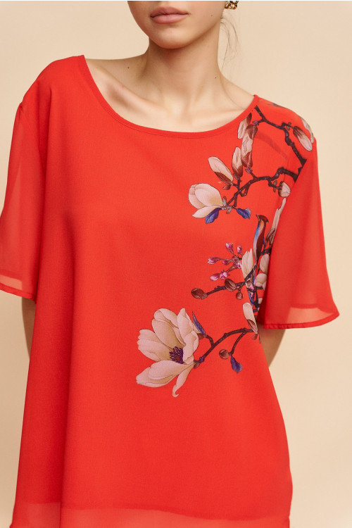 Bluza dama cu magnolie L158 Rosu
