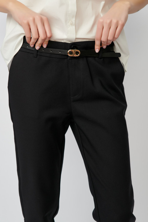 Pantaloni dama negru cu buzunare laterale