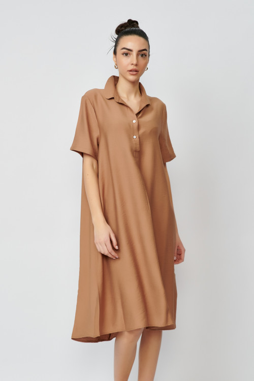 Rochie de zi dreapta,larga din vascoza camel