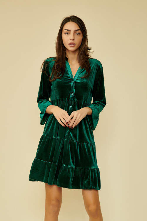 Rochie din catifea stil camasa BR3585V Verde