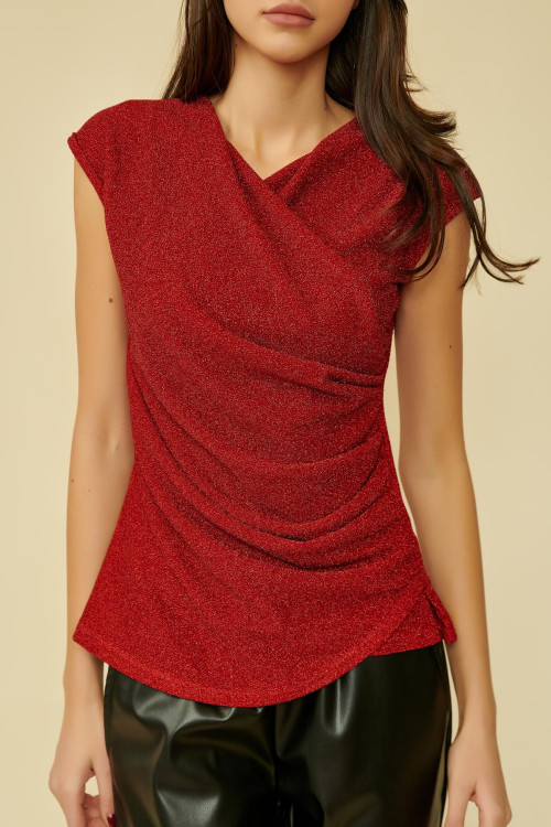 Bluza drapata din lurex B901R Rosu