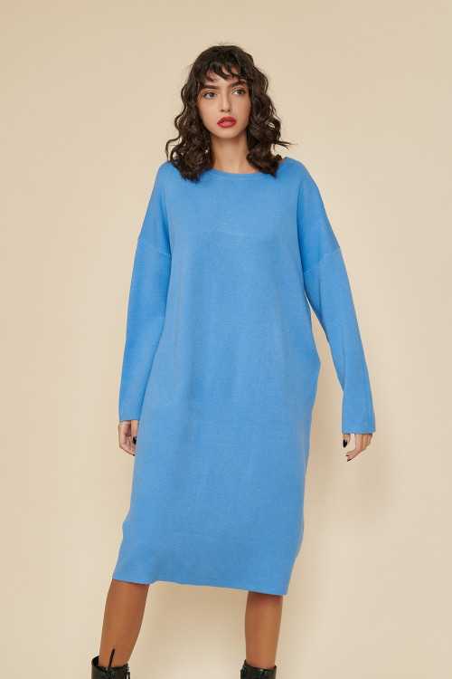 Rochie tricot maneca lunga  DZ-8635BL bleu