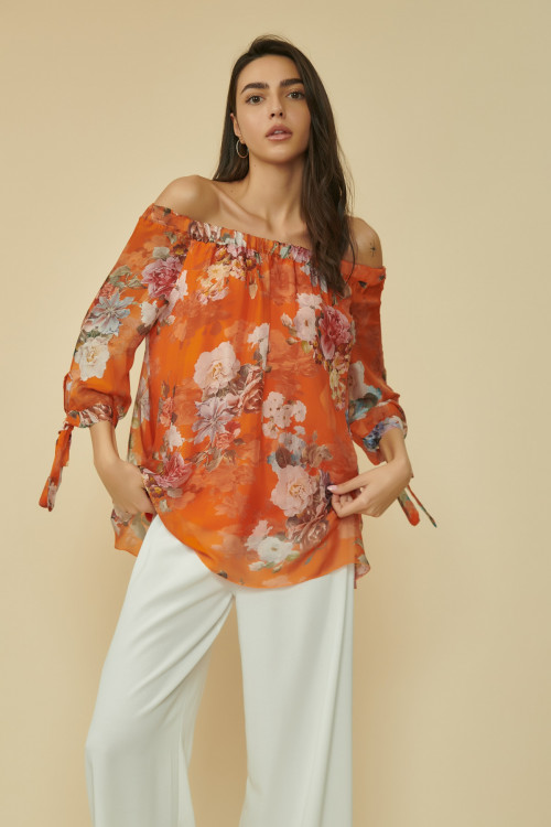 Bluza eleganta cu imprimeu trandafiri 08255O Orange