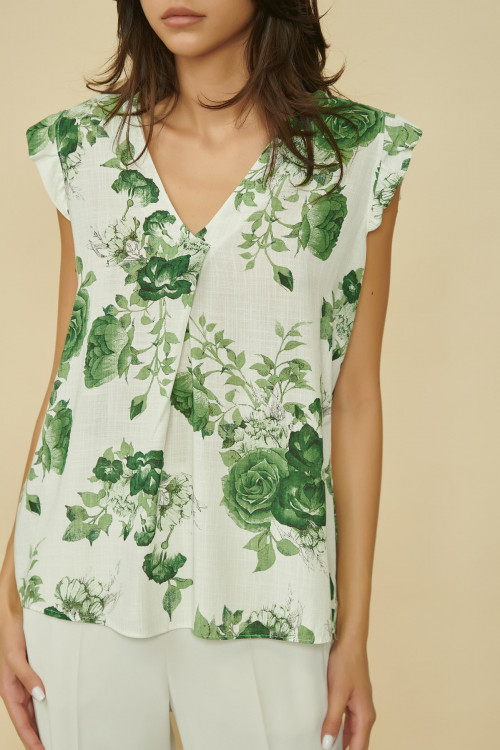 Bluza cu imprimeu trandafiri 22255 V Verde