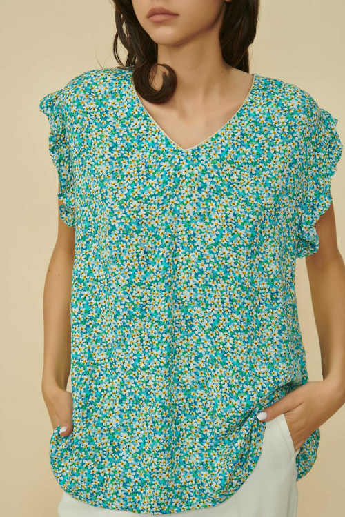 Bluza lejera cu print floral C9107GV Verde