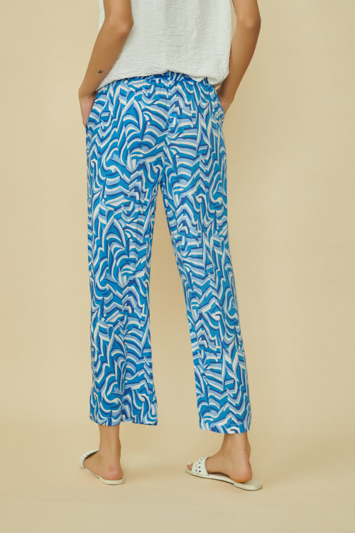 Pantaloni lejeri cu imprimeu abstract P9281G Bleu