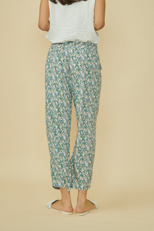 Pantaloni cu print floral P9284G Verde