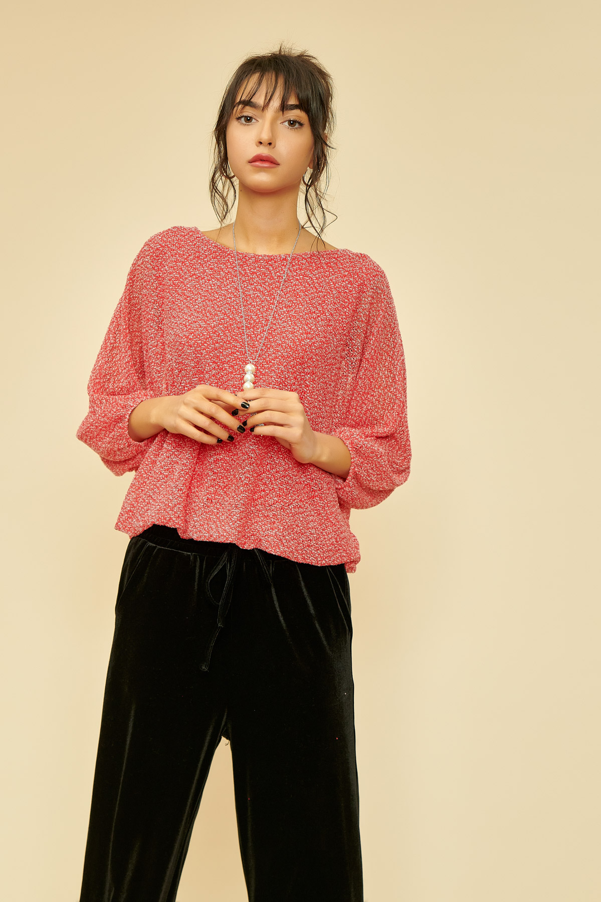 Bluza eleganta cu accesoriu colier rosu lafemme.ro imagine reduceri